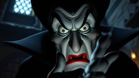 This image captures a tight close-up of a classic Disney villain's face, showcasing sharp features as they cast a spell withi