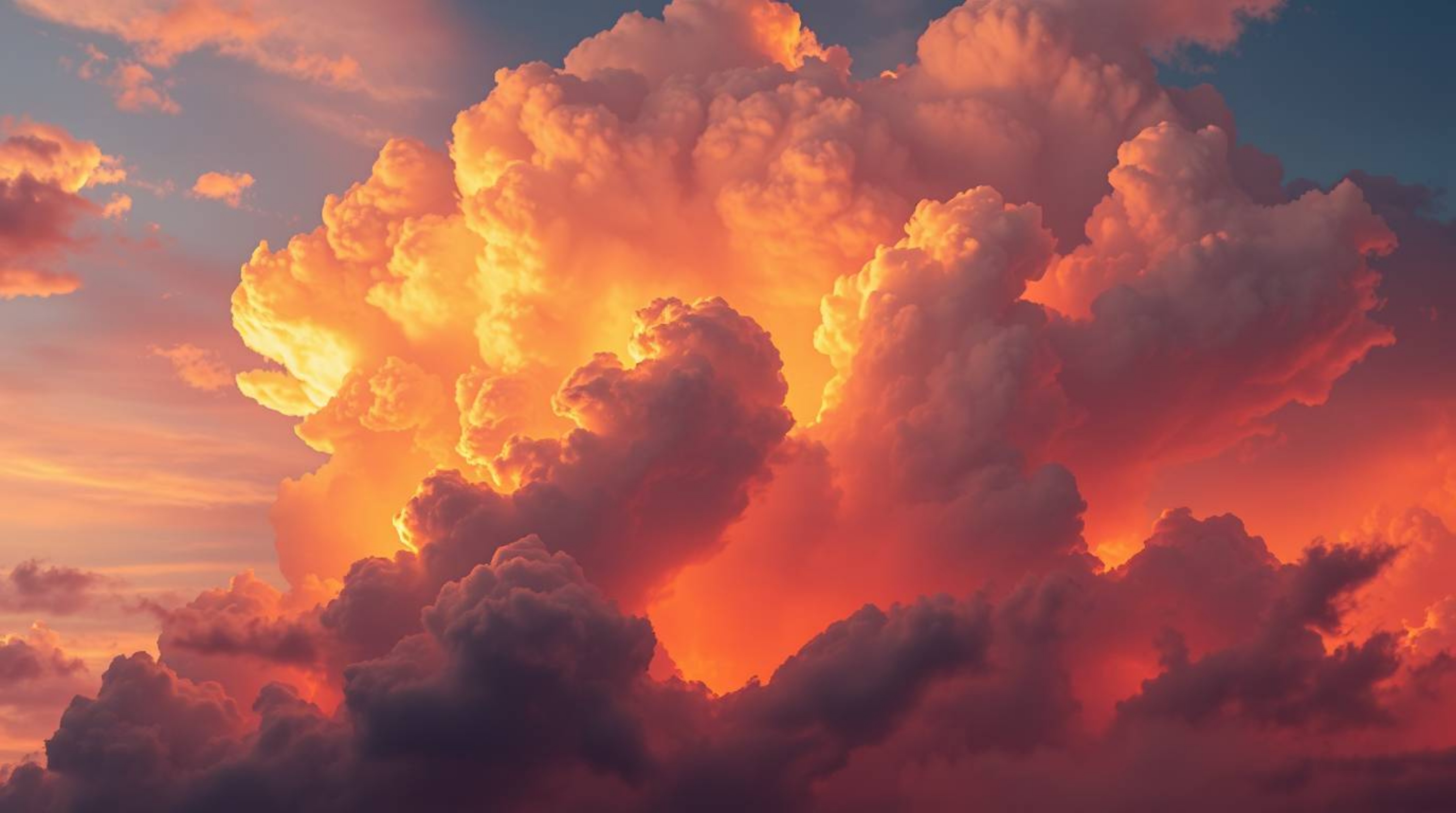This digital painting captures a dramatic sunset-lit thunderstorm with vivid electric colors. Volumetric lighting highlights 