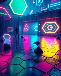 Immerse yourself in a futuristic sci-fi scene featuring a mesmerizing seamless geometric pattern of hexagons and triangles.  