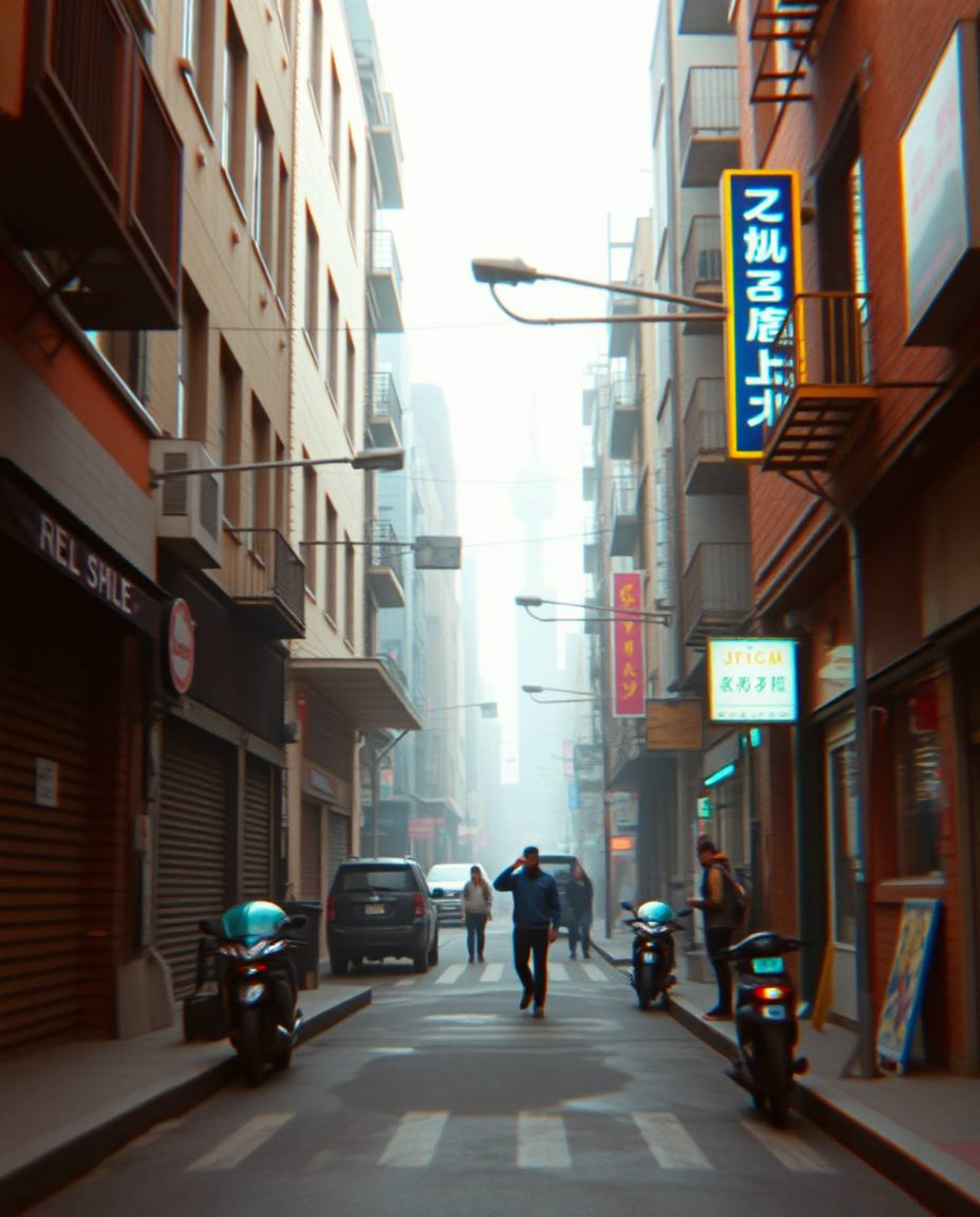 Explore the captivating world of extreme macro photography with a pixelated glitch image of a cyberpunk street bathed in a ne