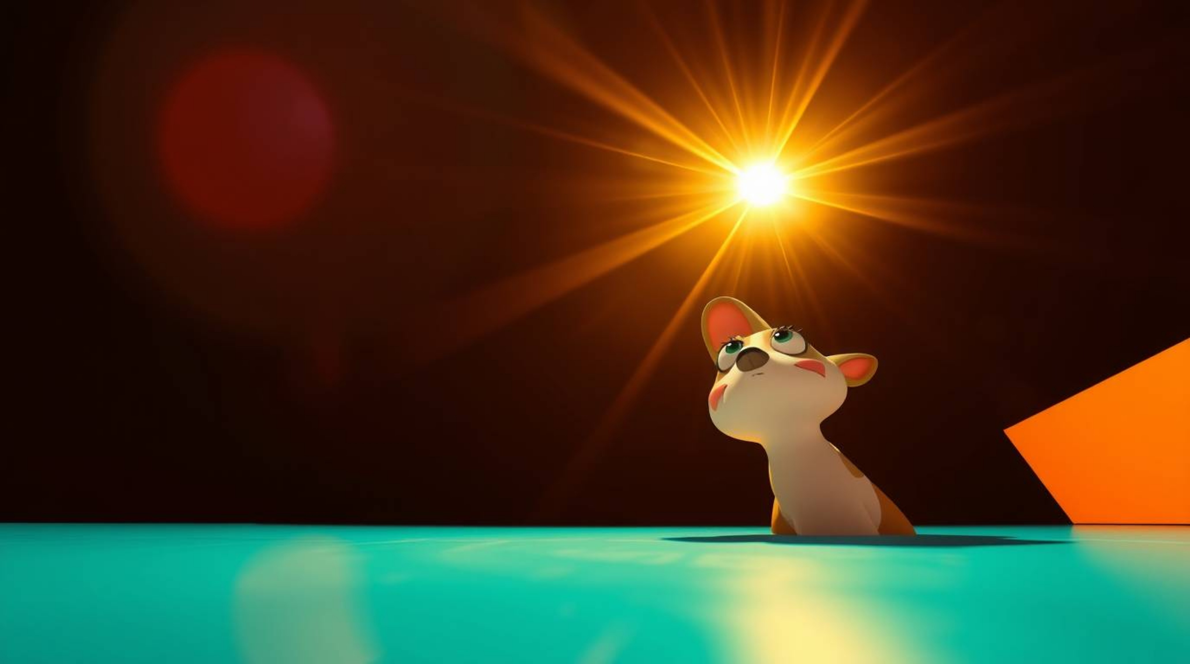 A modern flat design featuring a sarcastic animal sidekick with expressive eyes.  The image utilizes a low-angle perspective,