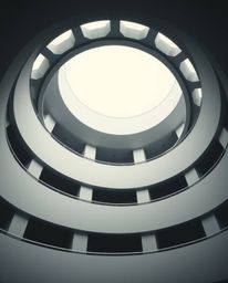 A captivating architectural photograph showcasing a minimalist geometric pattern of circles and lines, reminiscent of the Bau