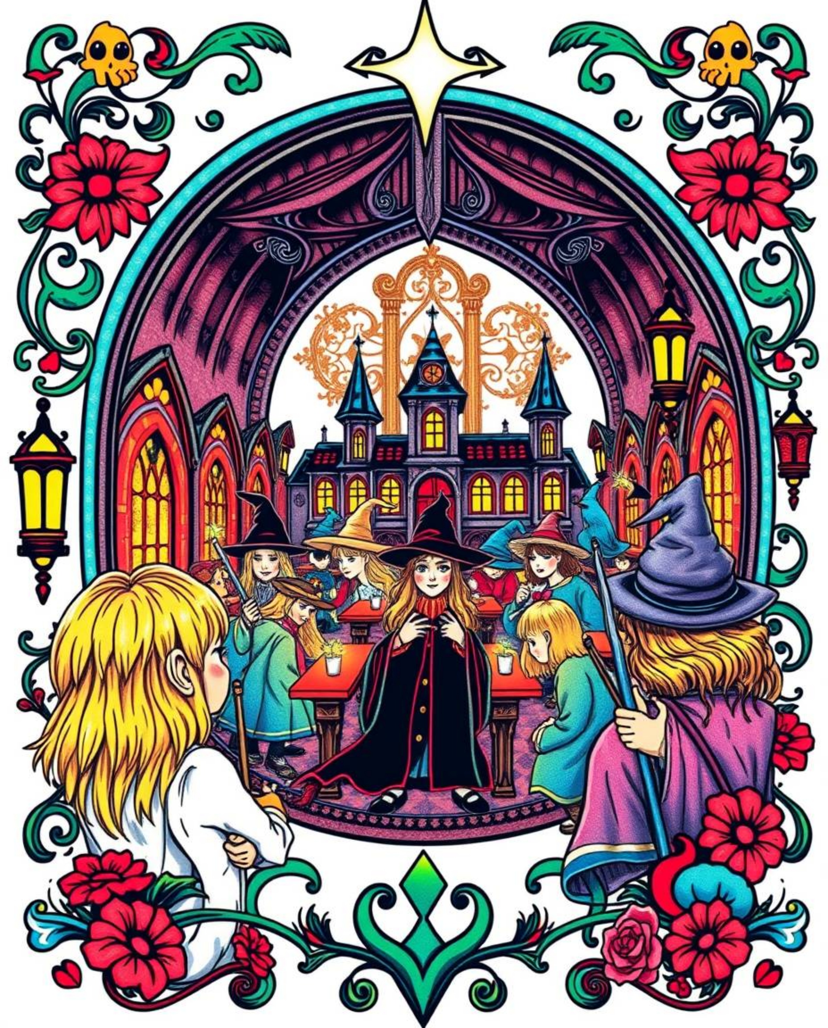 Immerse yourself in the enchanting world of a magical school filled with young wizards with this vibrant and symbolic traditi