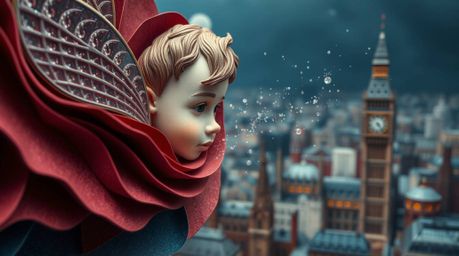 A stunning visual narrative unfolds in this composition, showcasing an extreme macro close-up of layered papier-mâché with ri