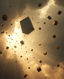 Explore a captivating surreal storm featuring flying objects and disrupted gravity, brought to life with mesmerizing volumetr