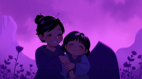 Experience a heartwarming family reunion brought to life in a stunning Pixar-style illustration. This cinematic scene is rend