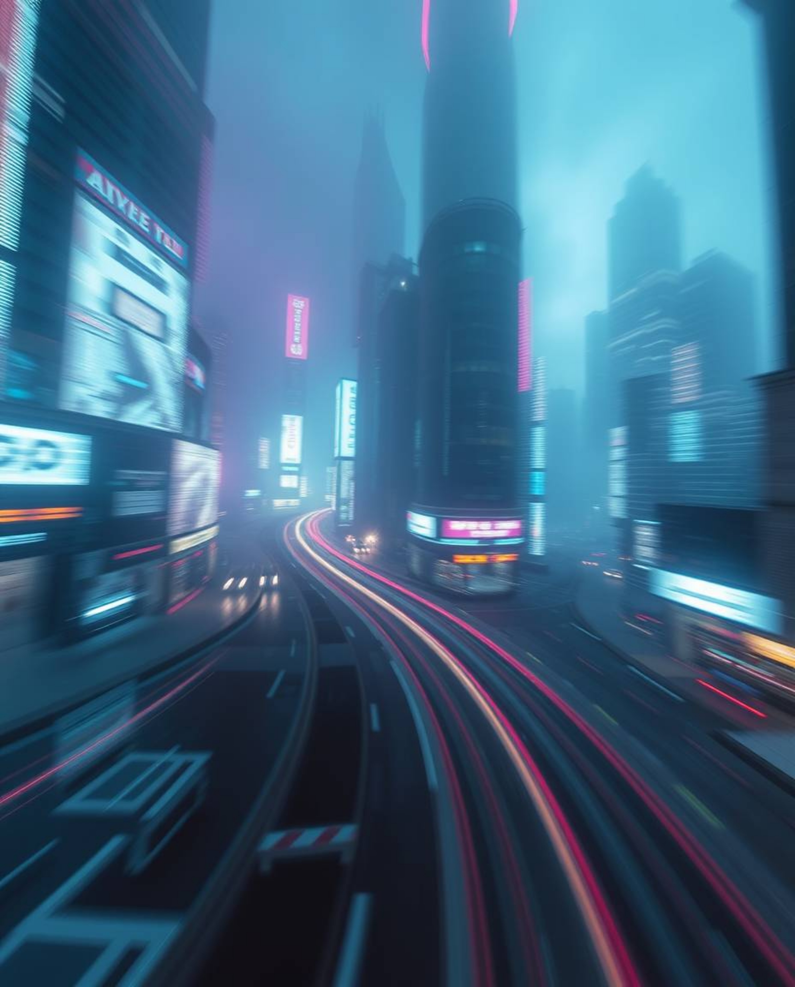 Capture the essence of a soft, dreamy atmosphere with a long exposure photograph showcasing colorful neon splashes illuminati