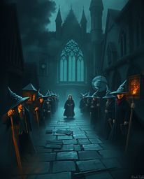 Explore a captivating magical school brimming with young wizards.  Rendered in a moody, low-contrast style, the imagery empha
