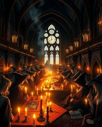 Immerse yourself in a magical school teeming with young wizards, its distinct sections illuminated by the warm flicker of can