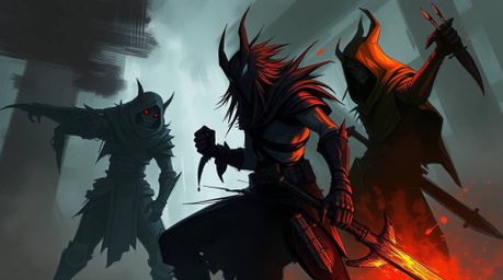 A dynamic digital painting showcases a team of misfit heroes, their formation captured in loose, painterly strokes.  Epic col