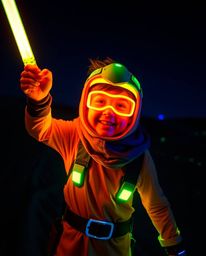Embark on a captivating Disney-style desert adventure with a brave hero bathed in bioluminescent glowing colors. Experience t