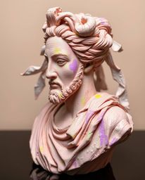 Discover a unique sculptural clay artwork blending the elegance of classical sculpture with a vibrant glitch effect.  This pi