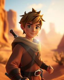 Embark on a captivating Disney-style desert adventure featuring a brave hero brought to life with vibrant colors and a unique