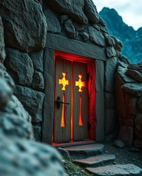 A vibrant and complimentary color extreme macro photograph showcasing the intricate details of glowing runes etched into an a