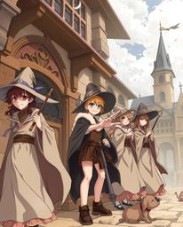 Immerse yourself in a captivating Isekai anime-style illustration featuring a magical school brimming with young wizards. The