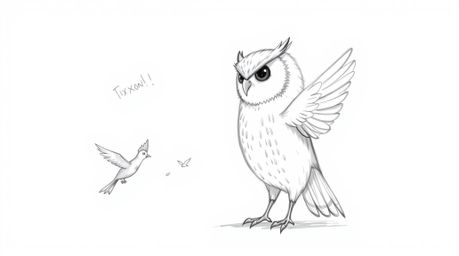 A heartwarming scene depicting a blind owl, rendered in a Pixar-inspired style, using subtle body language, smell, sound, and