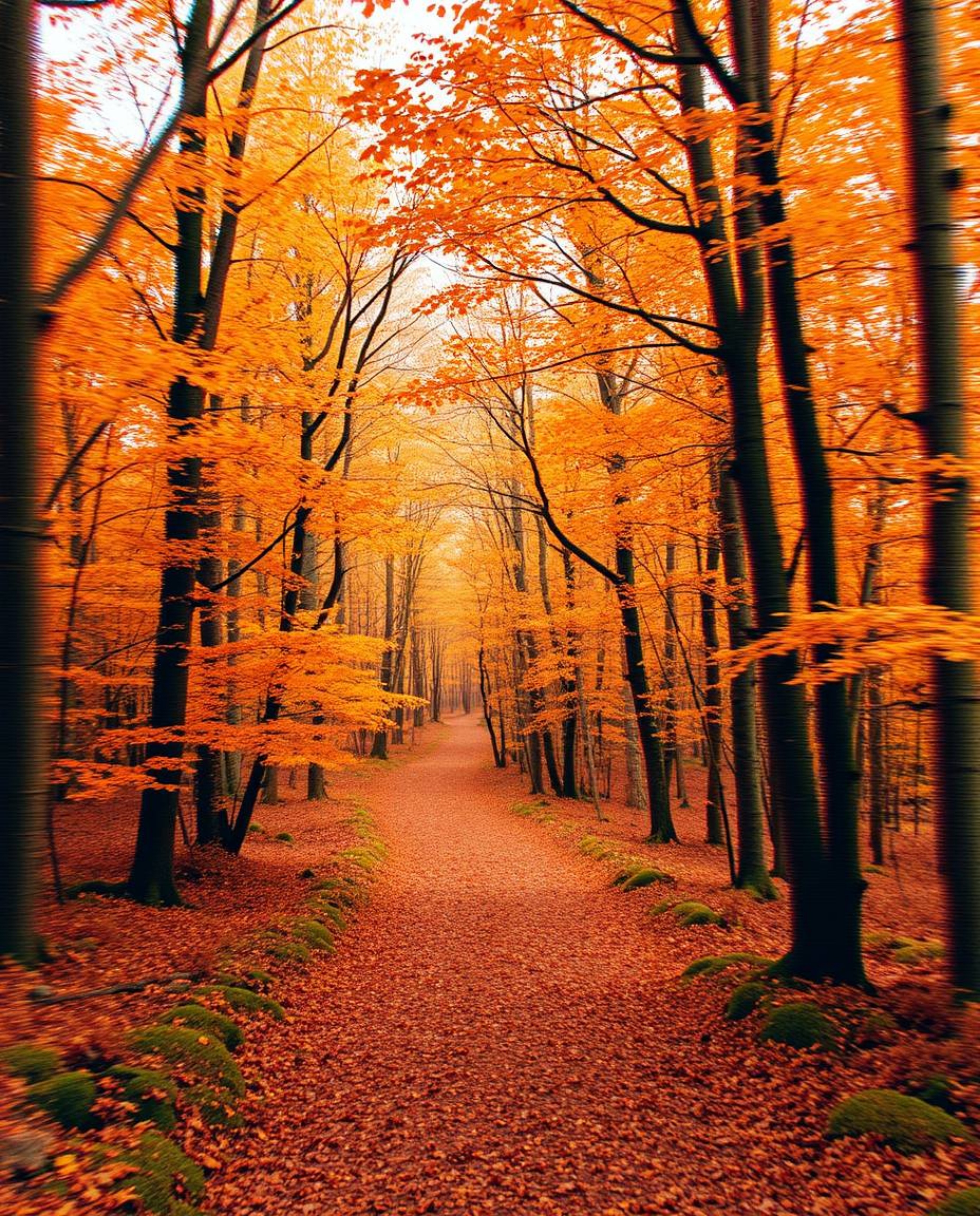 Experience a surreal contrast of a digital glitch effect layered over a warm, autumnal forest scene. This captivating image e