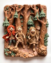 Discover stunning sculptural clay art depicting a group of friends with unique powers embarking on an exciting forest adventu