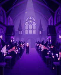 Explore a captivating magical school brimming with young wizards, rendered in deep ultraviolet hues and a dramatic cinematic