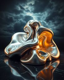 Explore the captivating world of sculptural 3D fluid mercury shapes, brilliantly reflecting studio lighting under the intense