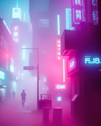 Experience a mesmerizing blend of soft cinematic haze and surreal infrared tones, set against a backdrop of a futuristic city