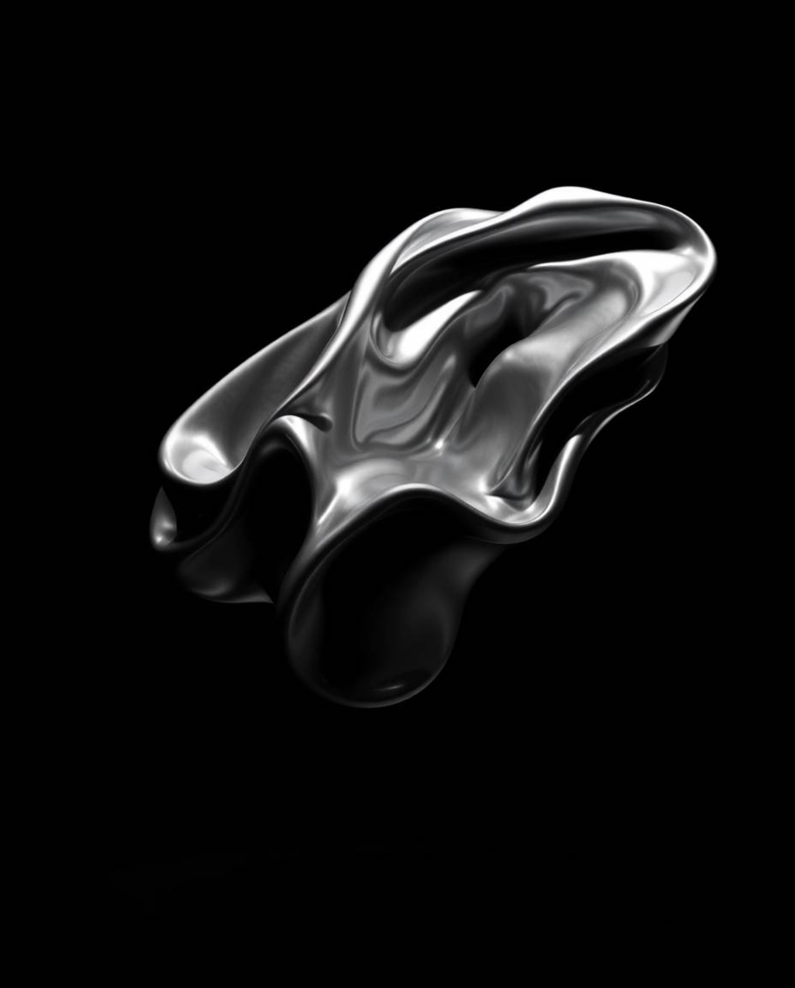 Experience the captivating beauty of contrasting chiaroscuro lighting illuminating smooth, 3D fluid shapes with metallic text