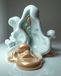 This captivating image presents a dreamlike surreal scene featuring distinct sections of sculptural 3D fluid shapes crafted f