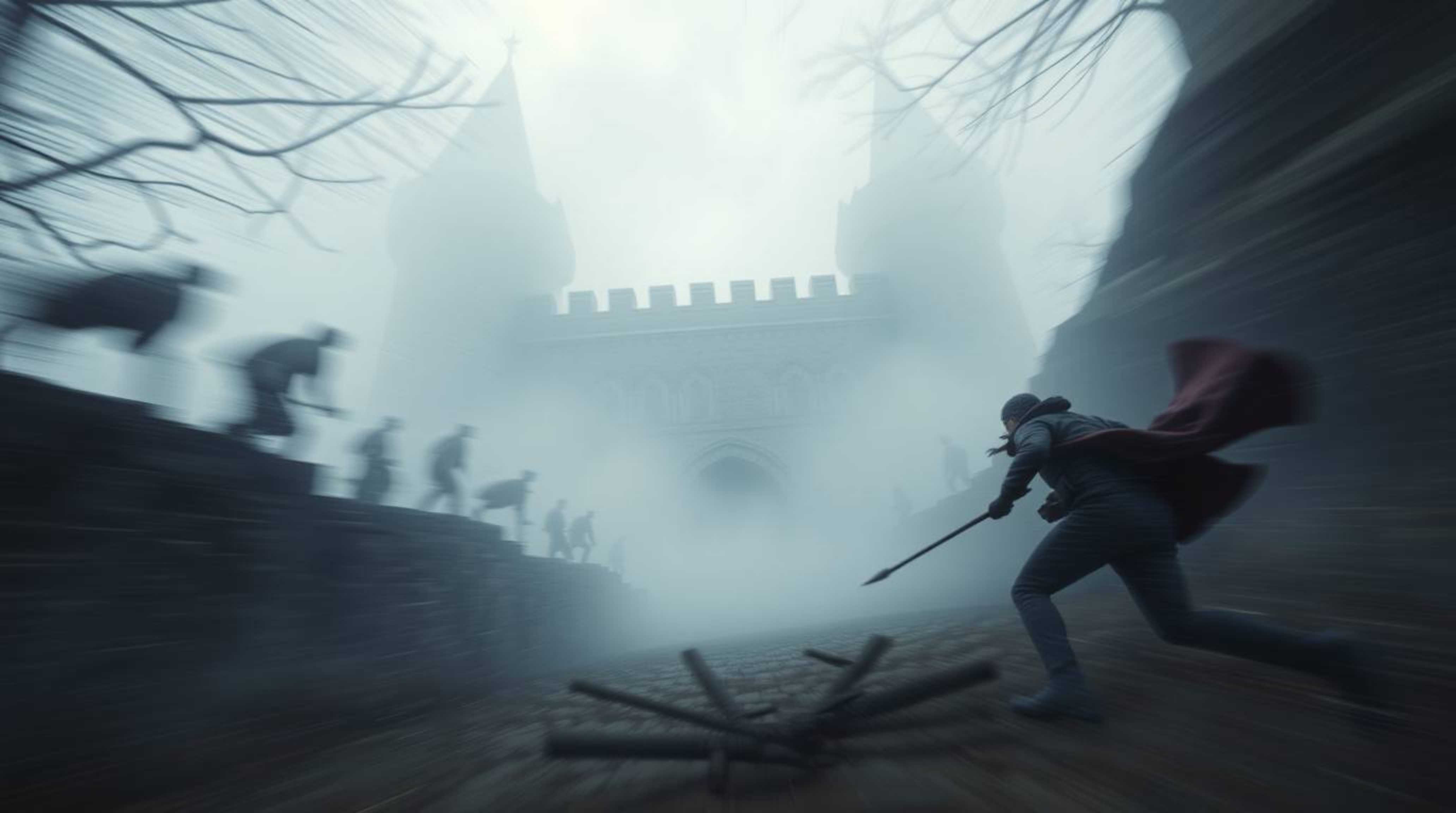 Experience the thrill of a thief's daring infiltration into a heavily guarded castle amidst thick, foggy surroundings. Witnes
