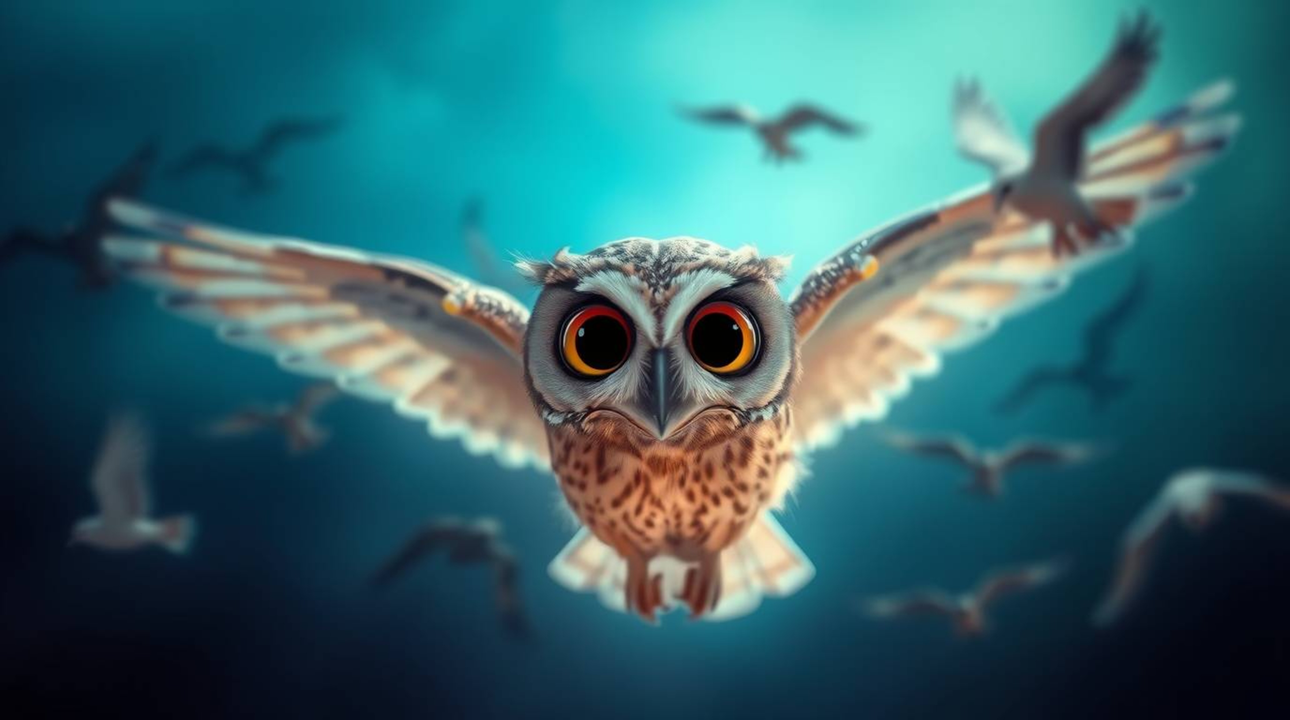 This long exposure photograph captures a deeply ethereal and spiritual vibe, featuring a blind owl with large, expressive eye