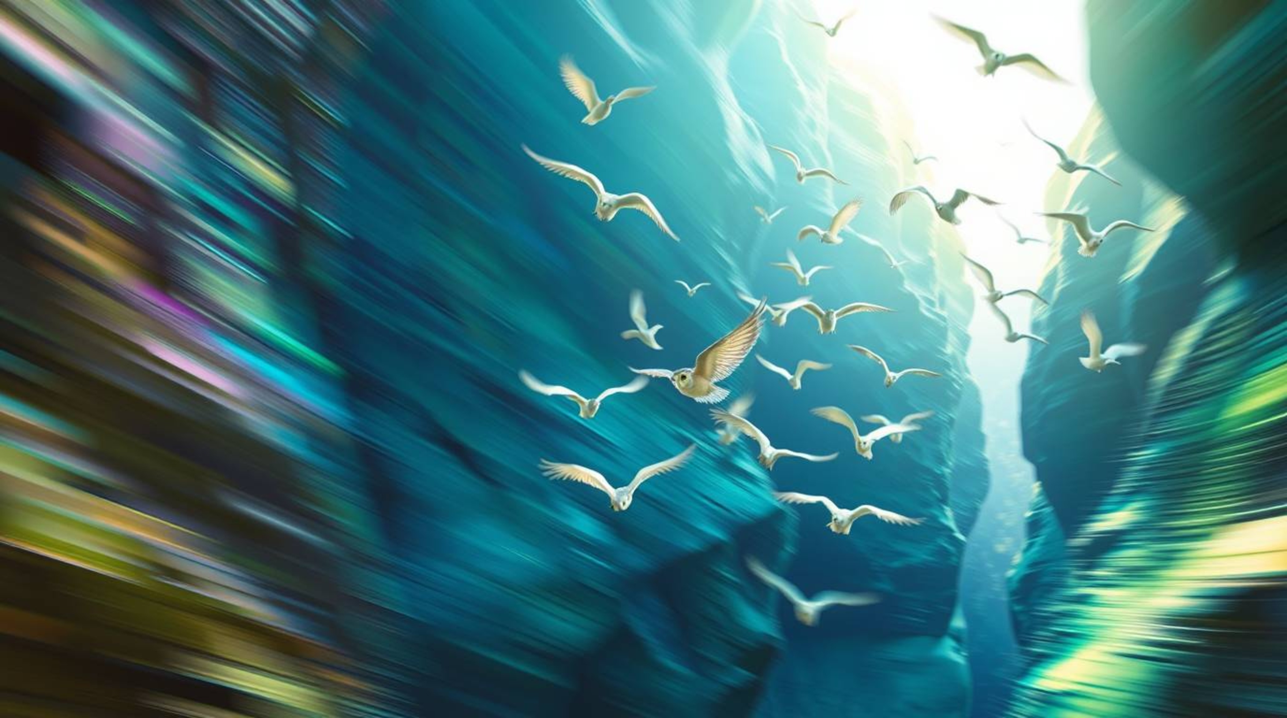 This long-exposure photograph, created in a heartwarming Pixar-style, features a blind owl with soft plumage teaching a flock