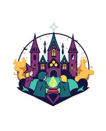 Explore a magical school teeming with young wizards, visually represented by a striking geometric logo that emphasizes clean 