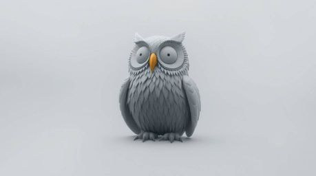 Immerse yourself in a world where sculptural clay art meets a hazy atmosphere. A blind owl, rendered in a charming Pixar styl