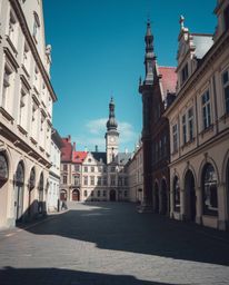 A captivating architectural photograph showcases an empty town square filled with the gentle tick of clocks. The image emphas