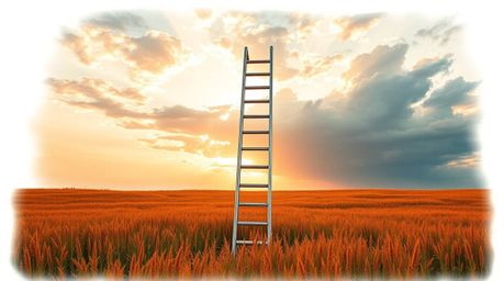 Explore stunning tattoo designs featuring a silver ladder in an open field under a cloudy sky, bathed in the warm glow of gol