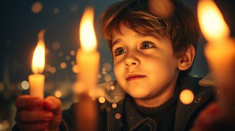 A captivating image featuring a young boy magically flying above London with the aid of pixie dust, illuminated by the warm, 