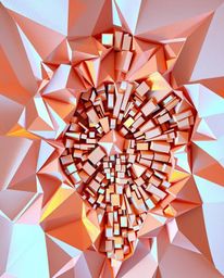 Discover a stunning abstract city map rendered in intricate origami style.  This top-down view showcases geometric shapes wit