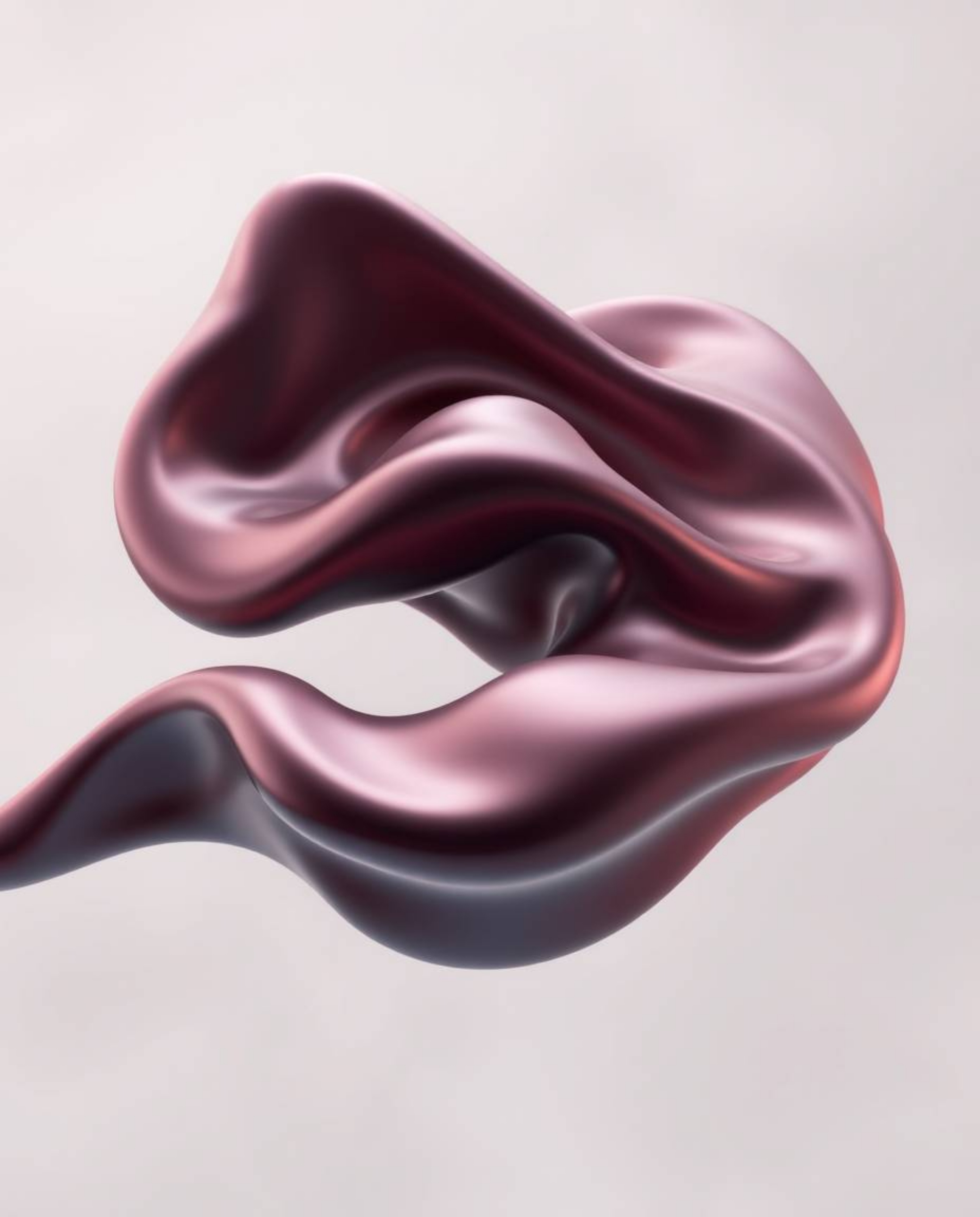 A captivating 3D render showcases smooth, metallic fluid shapes gracefully floating in zero gravity. The artwork boasts a sop