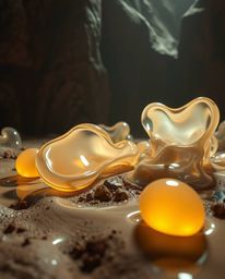 Explore a captivating visual journey where surreal 3D fluid shapes, reminiscent of melted glass, inhabit a hyperrealistic sci