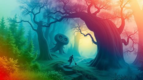 Experience a mesmerizing visual journey through a dreamlike, surreal forest.  Smooth gradient transitions create a fantastica