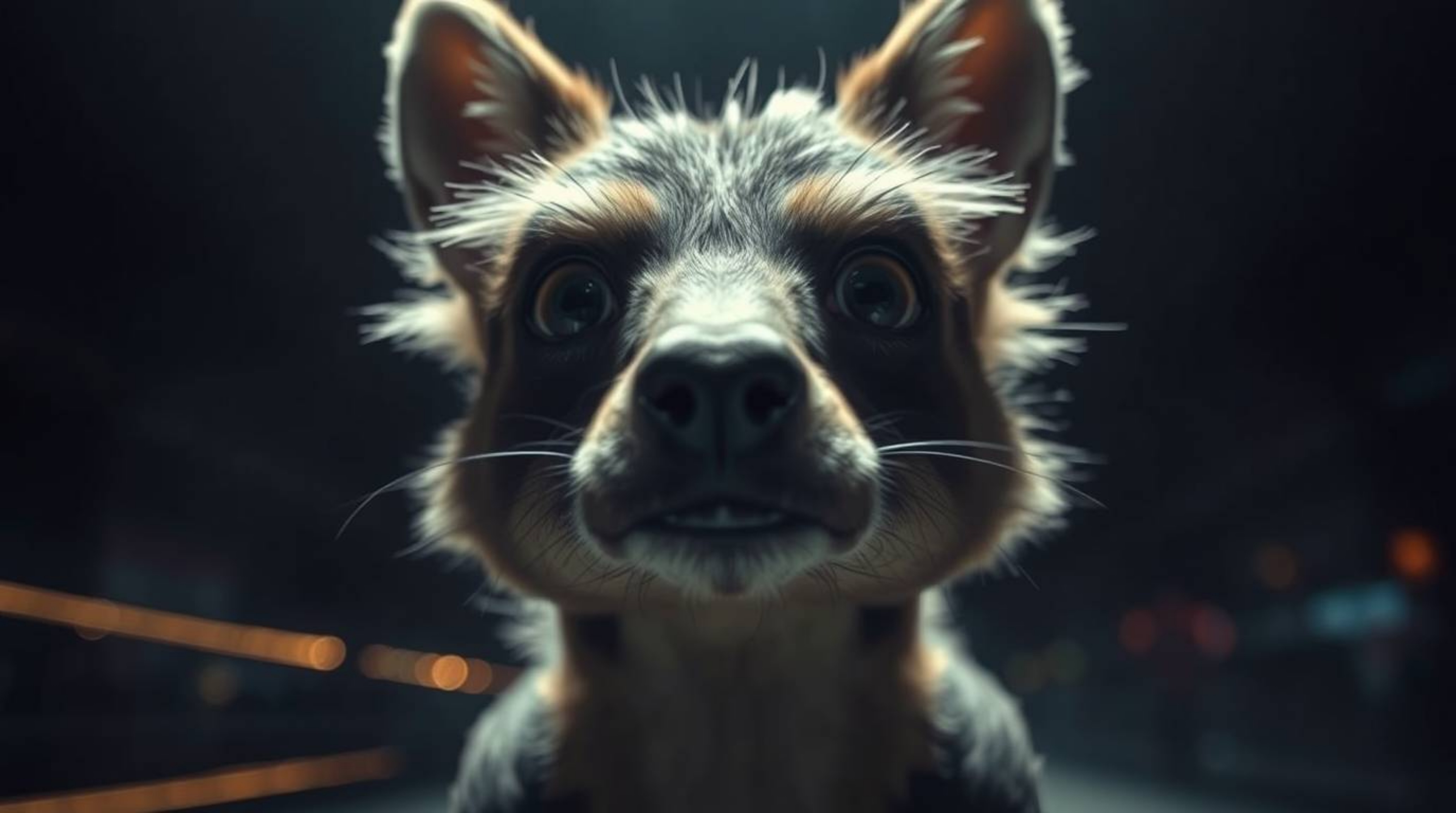 A captivating long-exposure photograph showcases a sarcastic animal sidekick with incredibly expressive eyes.  The image boas