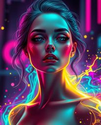 Experience a graceful and elegant digital art piece set in a futuristic cyberpunk world. This artwork showcases colorful neon