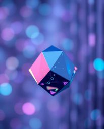 Experience the mesmerizing blend of sharp, glitched geometric shapes and blurred iridescent bokeh.  These vibrant, floating f