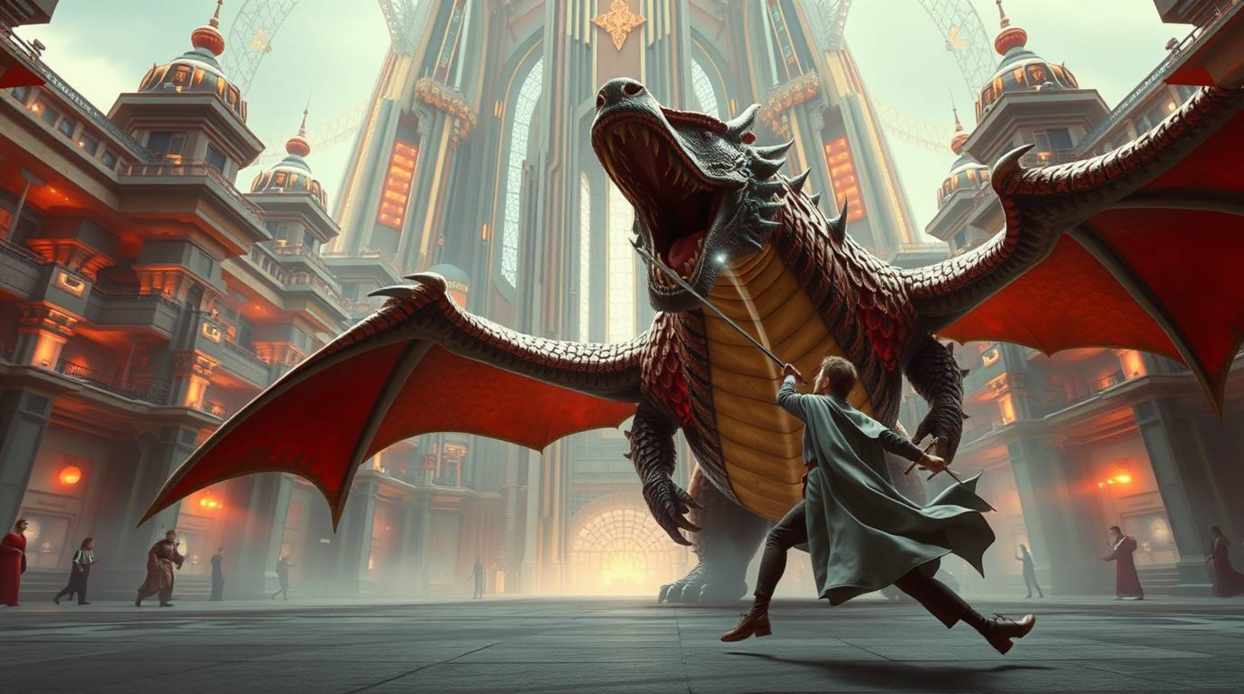 A captivating image showcasing a charming prince locked in an epic battle against a fearsome dragon.  Rendered in a stunning 