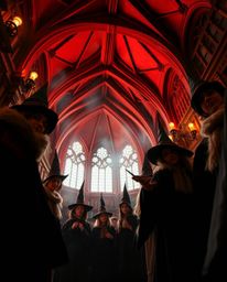 Experience the magic! A captivating low-angle shot reveals a breathtaking magical school, bathed in warm, dramatic lighting o