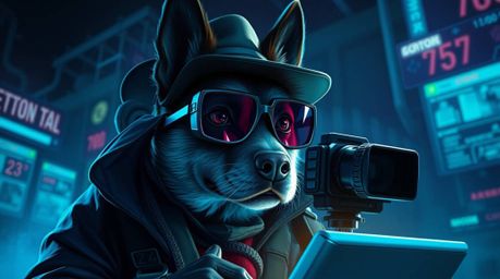 Explore a captivating digital painting showcasing a dog detective equipped with high-tech gadgets. This cinematic artwork fea