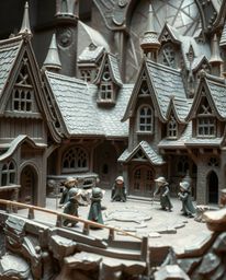 Explore a breathtaking close-up view of a magical school brimming with young wizards, meticulously crafted from layered papie
