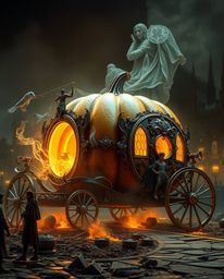 Witness the epic transformation of a magical pumpkin into a grand carriage, exquisitely crafted with a cast bronze surface an