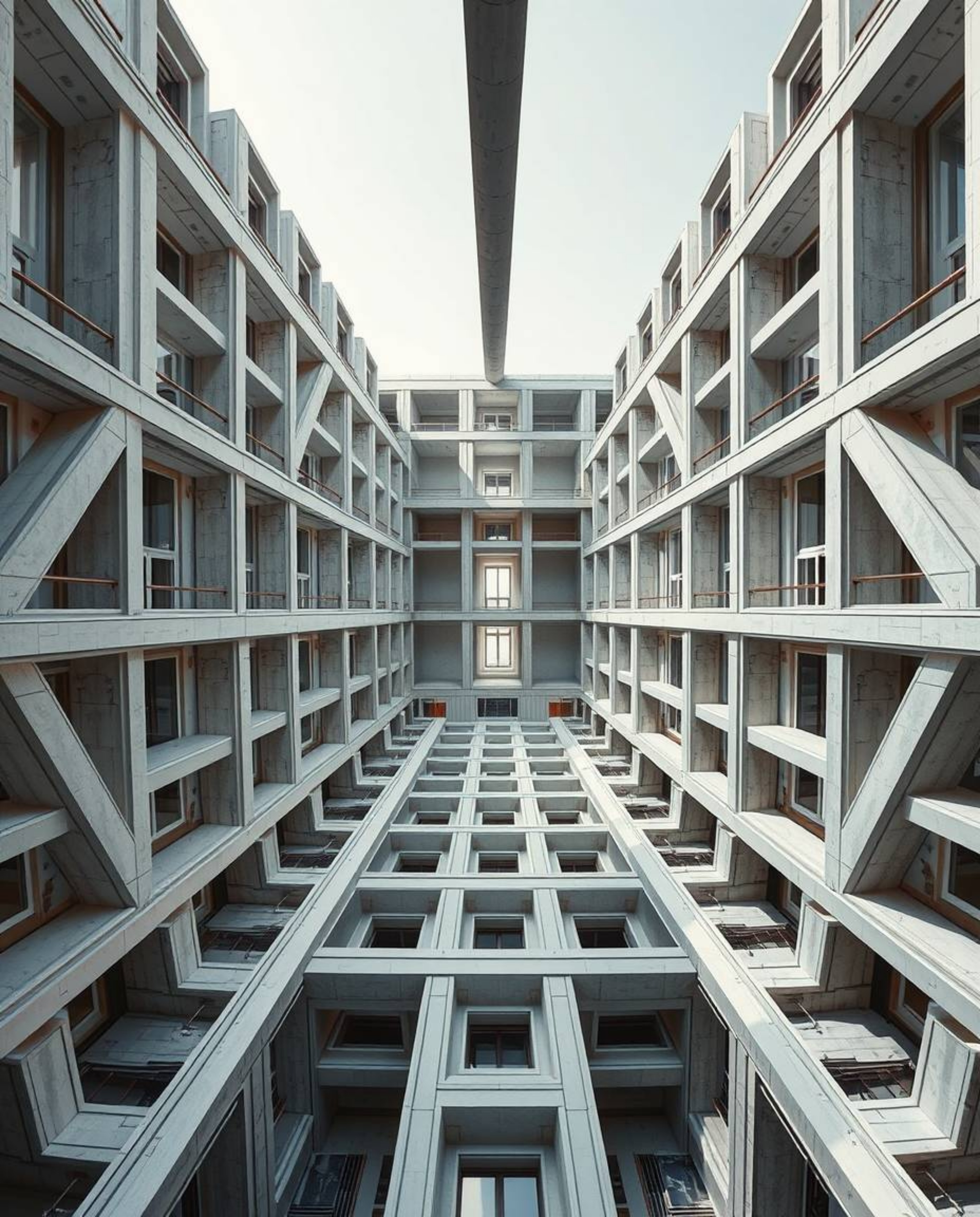 A precise architectural color photograph showcasing an Escher-style impossible geometry cube pattern. The image features shar