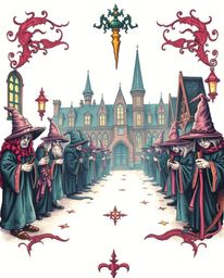 Explore an eerie and creepy atmosphere depicted in soft pastel colors with this symbolic, traditional tattoo art print. This 
