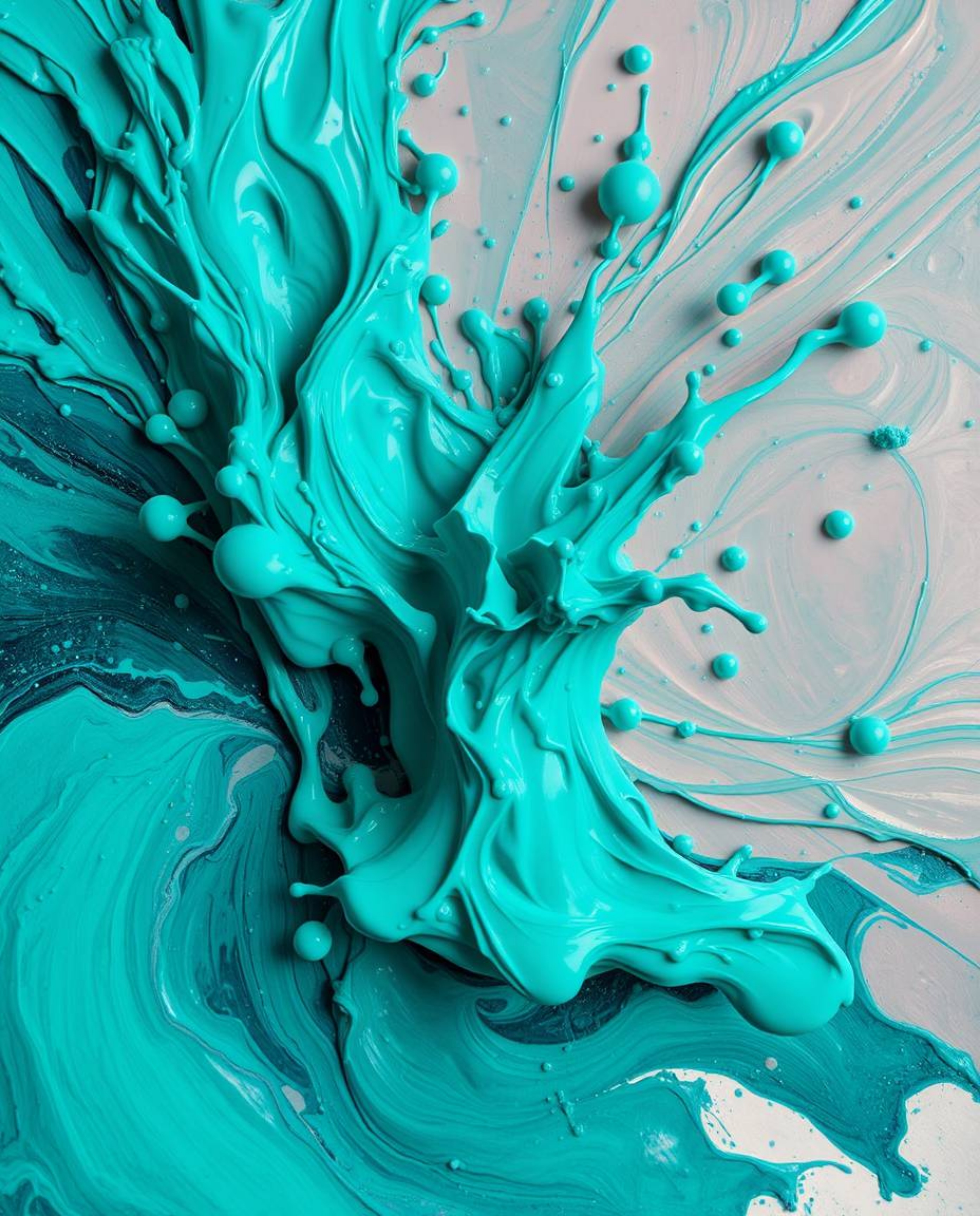 Capturing a bold and vibrant teal acrylic paint splash in mid-air through high-speed photography reveals a luxurious texture 